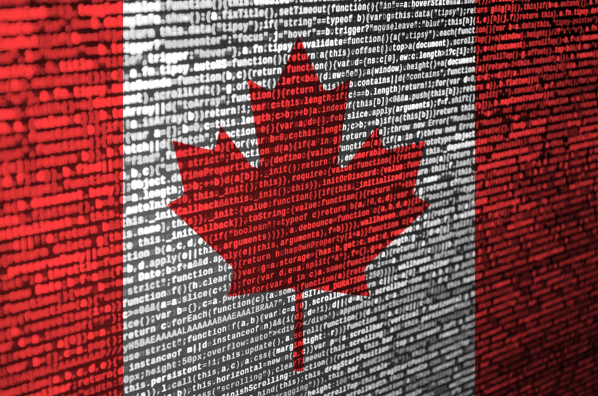 Canada flag is depicted on the screen with the program code