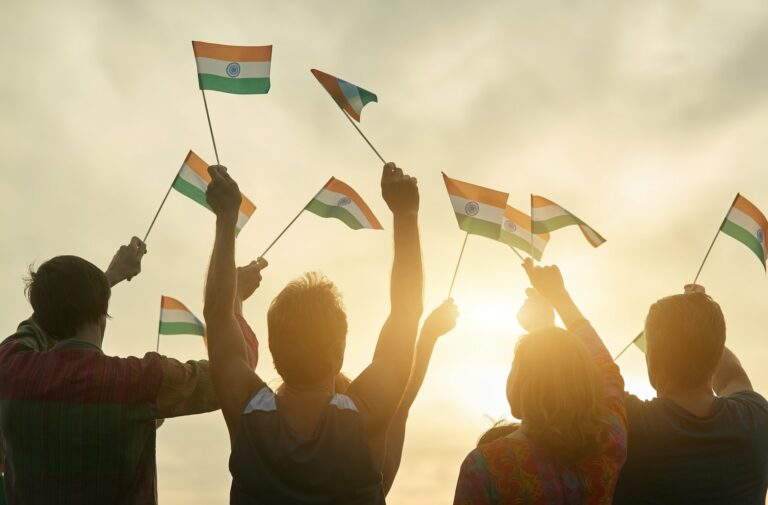 Peope with flags of india.