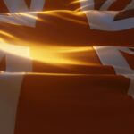 United Kingdom / UK Flag Close up with Atmospheric Lighting