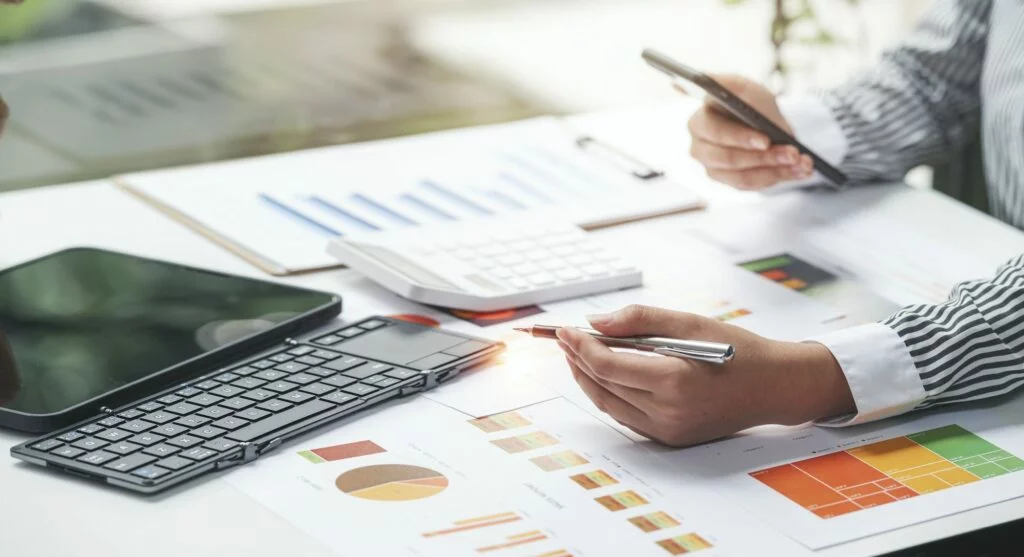 Businesswoman sitting at desk office, planning and analyze business strategy,
