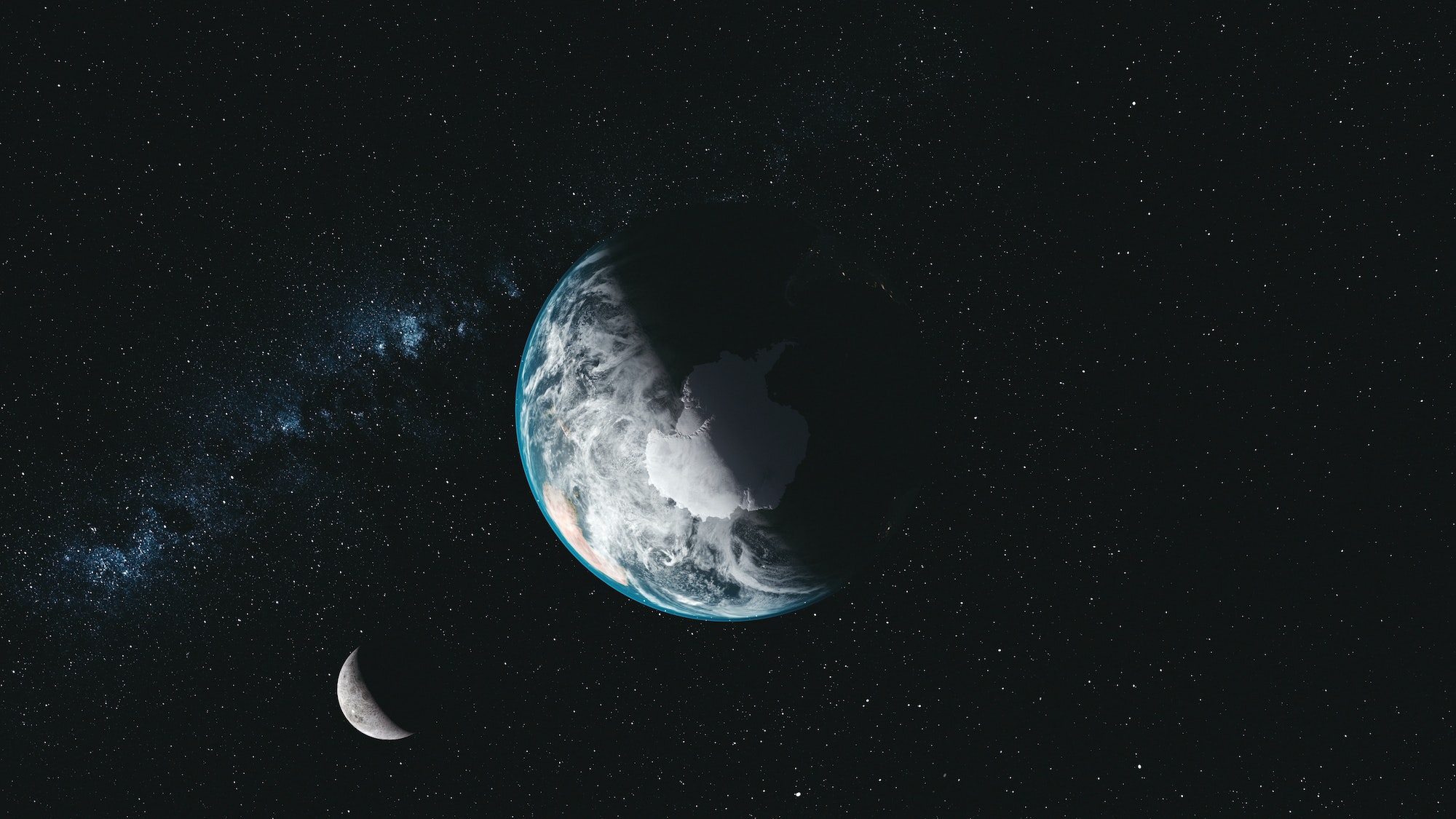 Spin earth moon orbit milky way satellite view