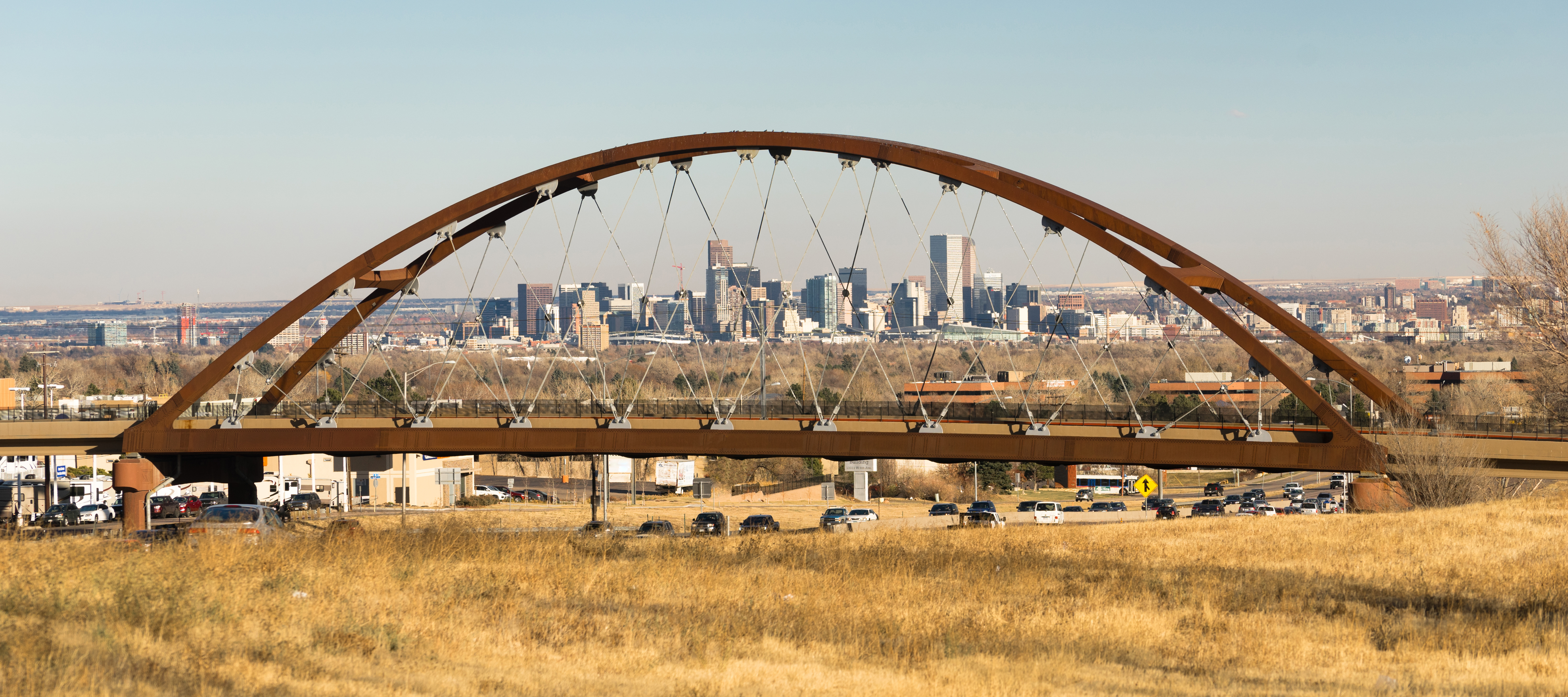 Denver Skyline Transit Bridge Colorado Landscape