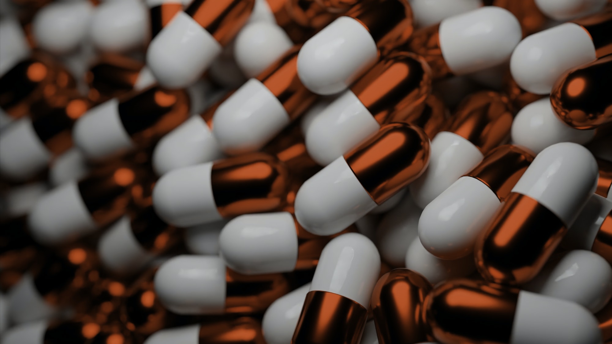 Red-white pills. Design. Small capsules lying on top of each other made in cartoon animation.