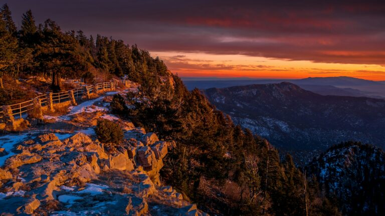 Breathtaking view of the Sandia Peak Trail in Albuquerque, New Mexico at sunset