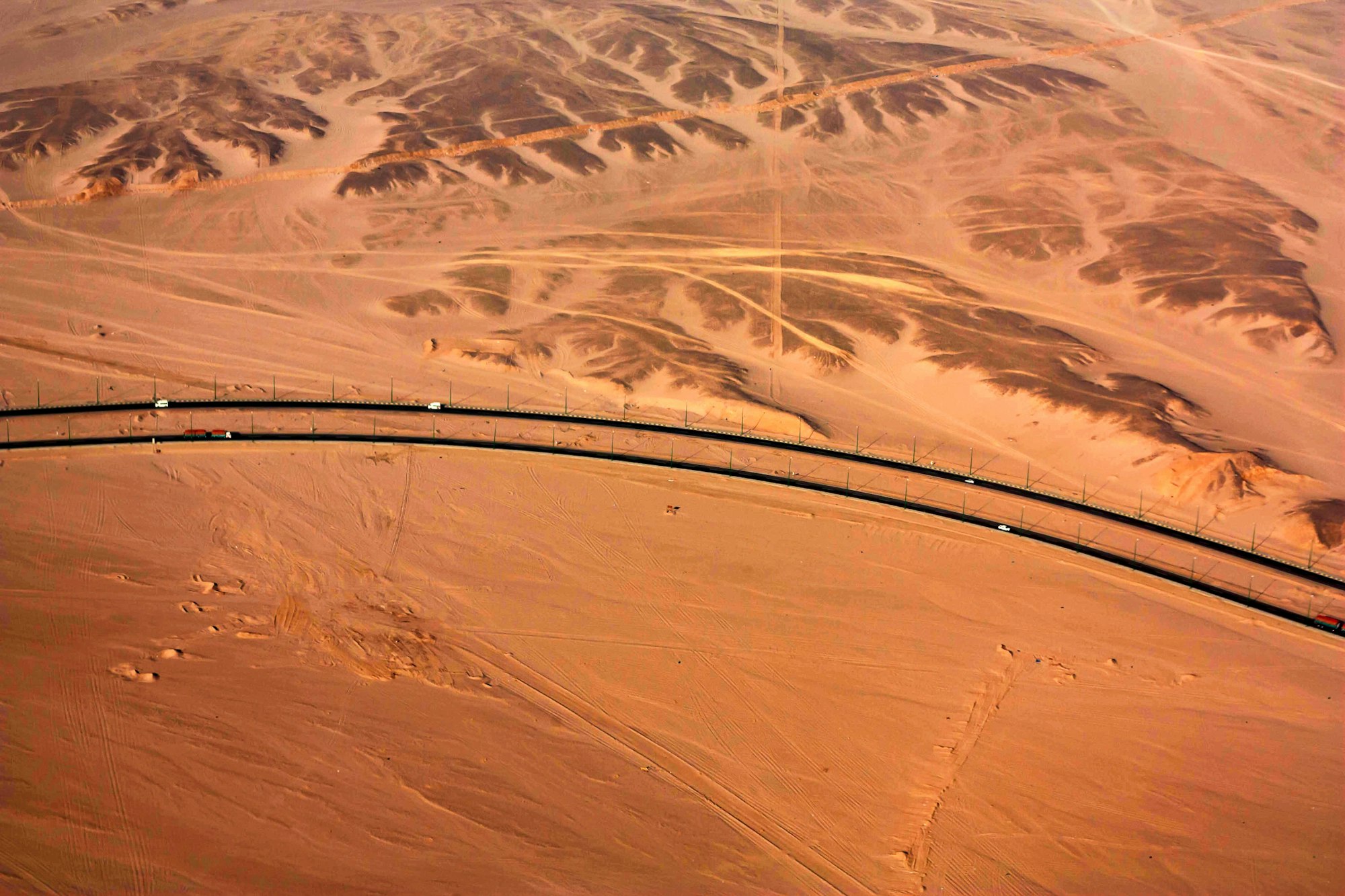 Aerial view of desert and roads of Egypt
