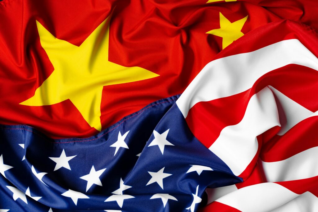 American and Chinese flags, diplomatic crisis concept