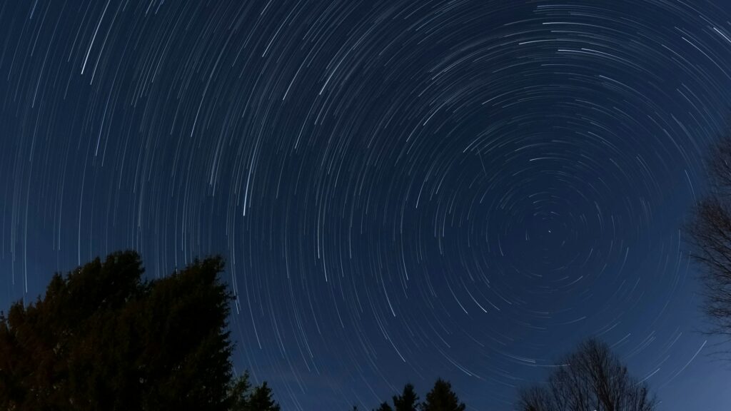 Beautiful shot of a star movement caused by Earth's rotation with long exposure