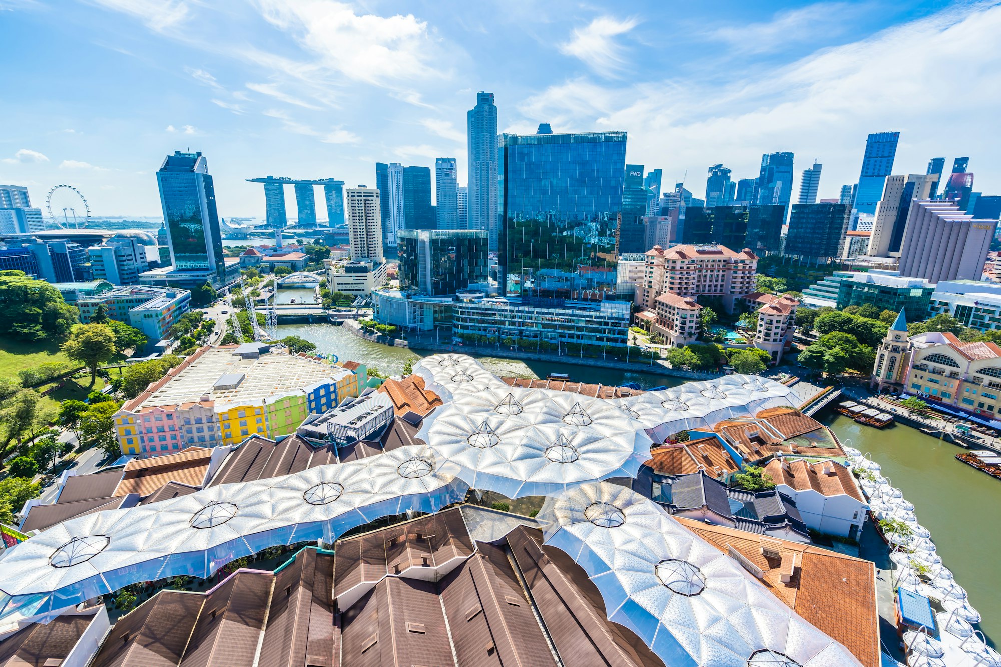 Beautiful architecture building exterior cityscape in Singapore