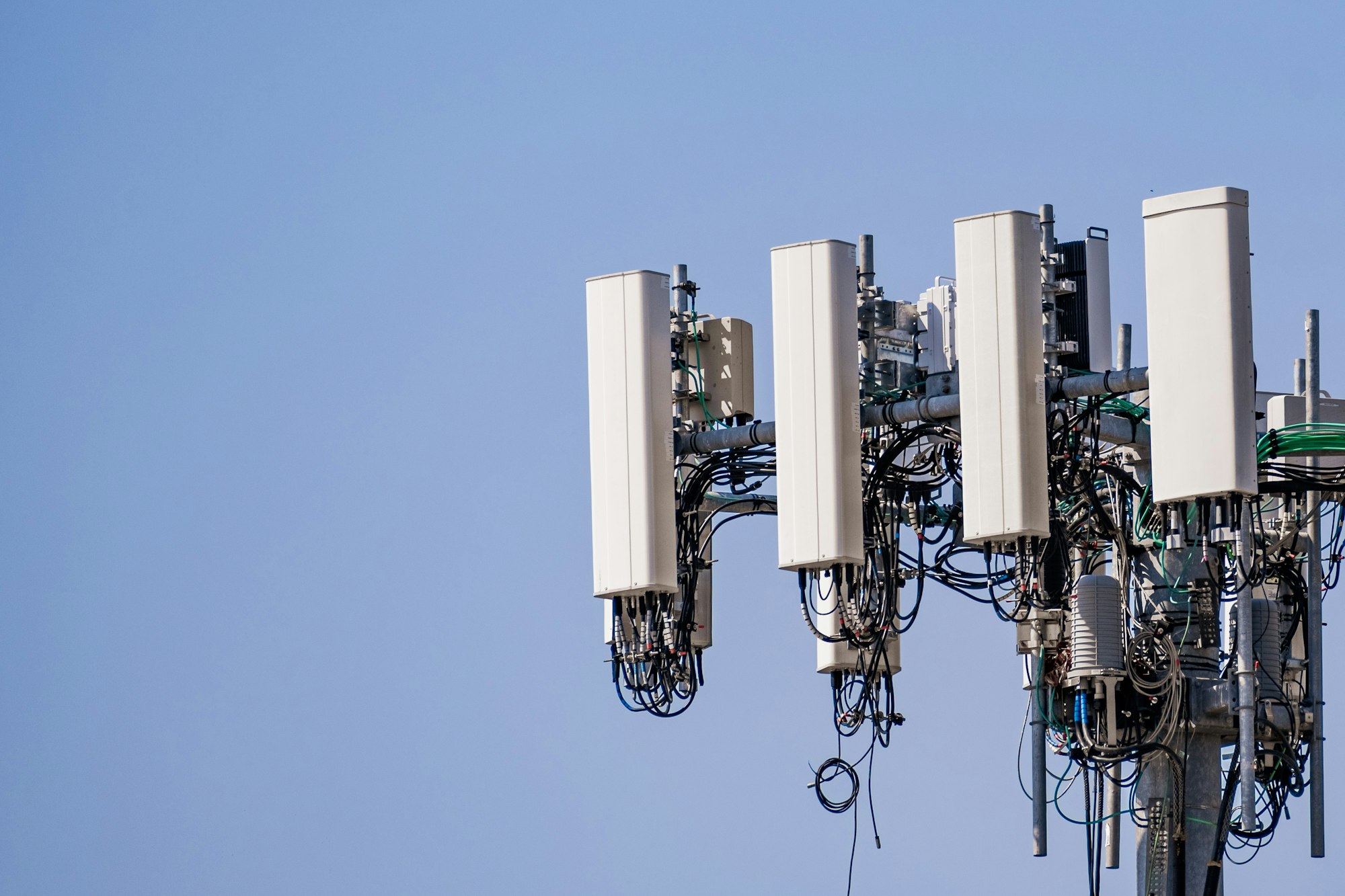 Close up telecommunications cell phone tower