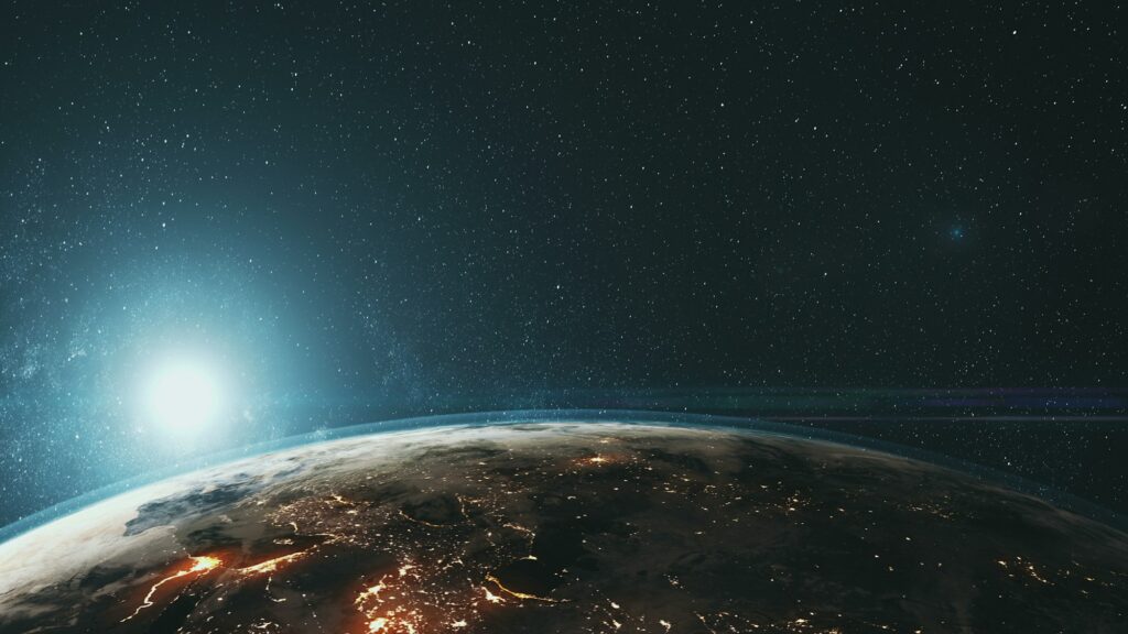 Epic rotate earth close up surface star background