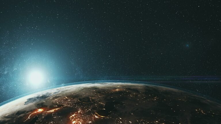 Epic rotate earth close up surface star background