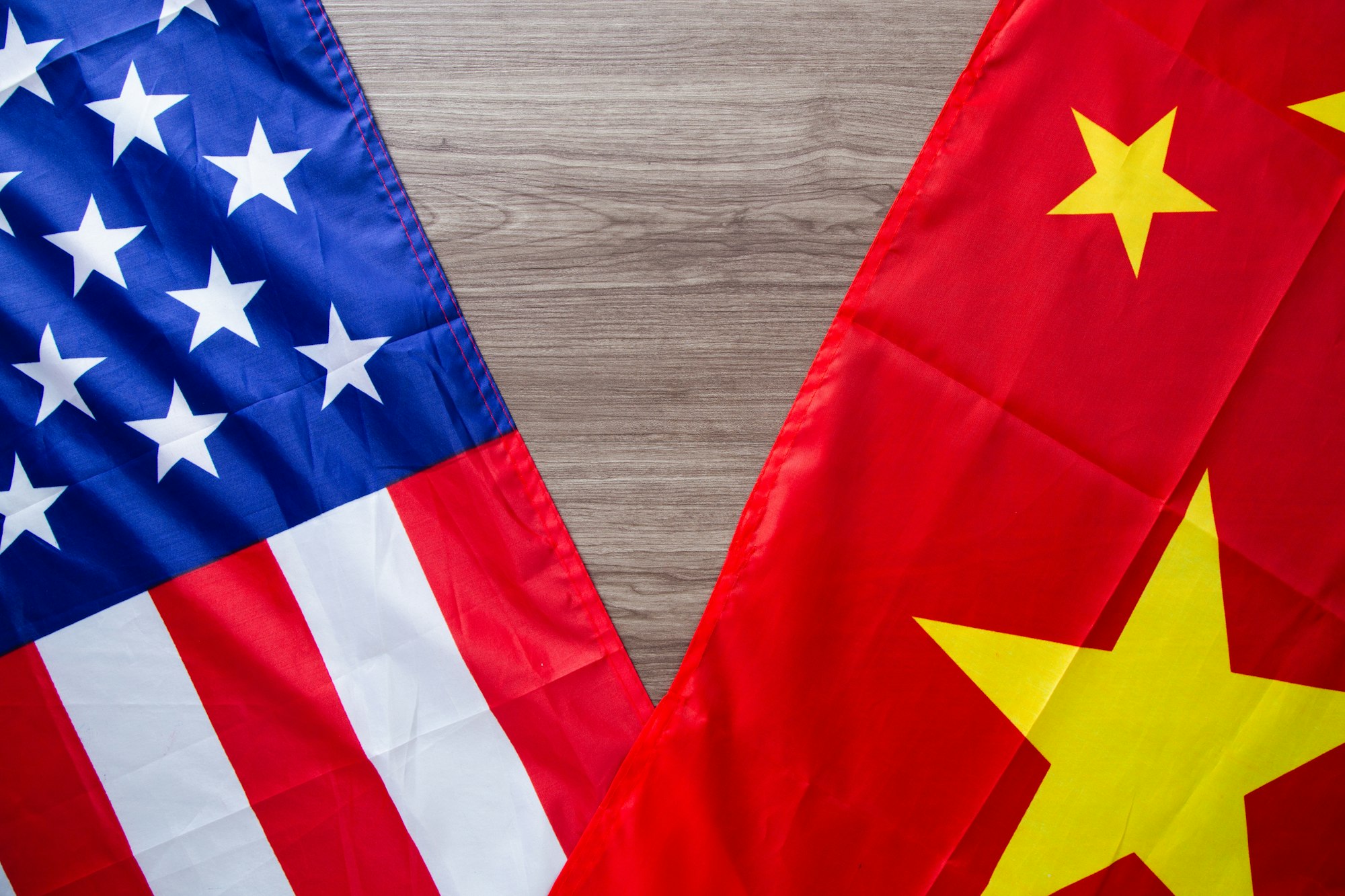 Flag of USA and Flag of China. Business Trade Concept