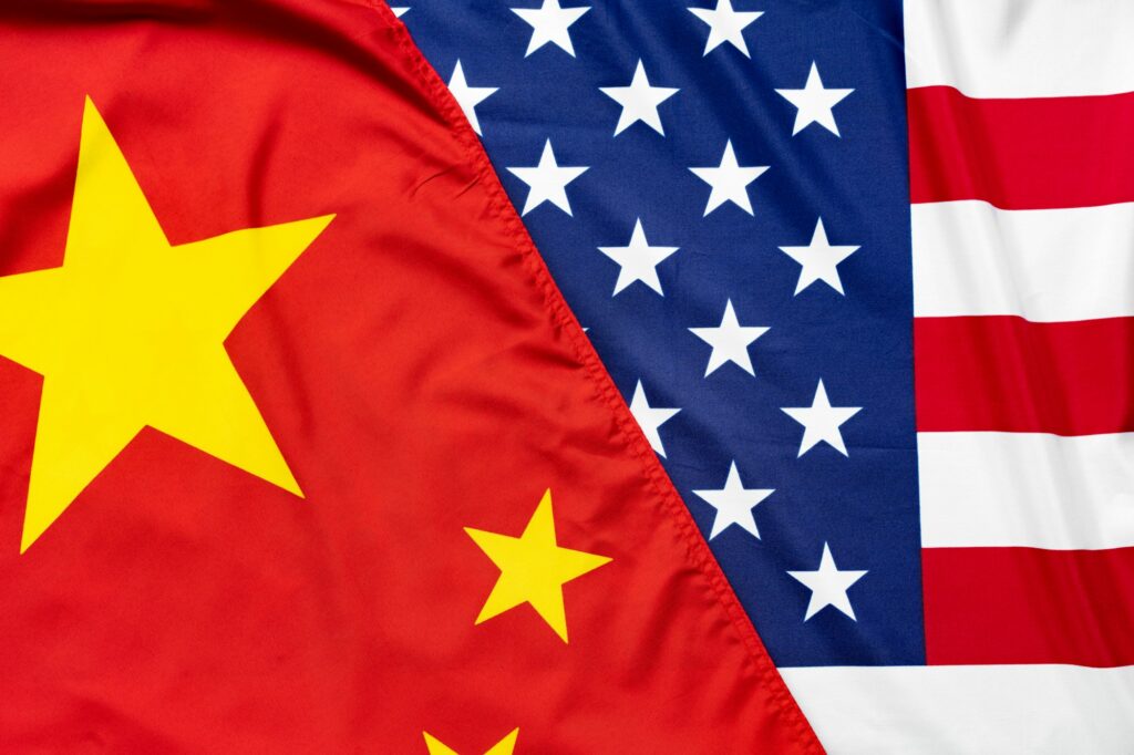 American and Chinese flags, diplomatic crisis concept