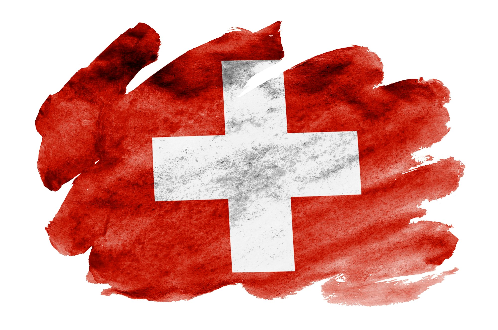 Switzerland flag is depicted in liquid watercolor style isolated on white background