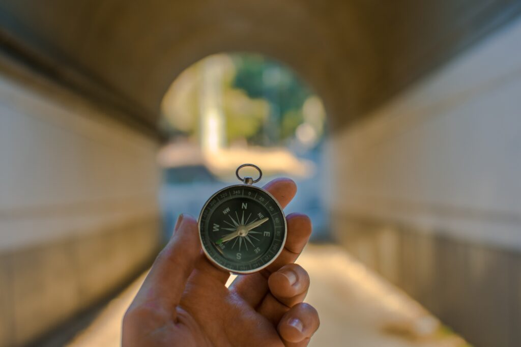 Compass in the mountains