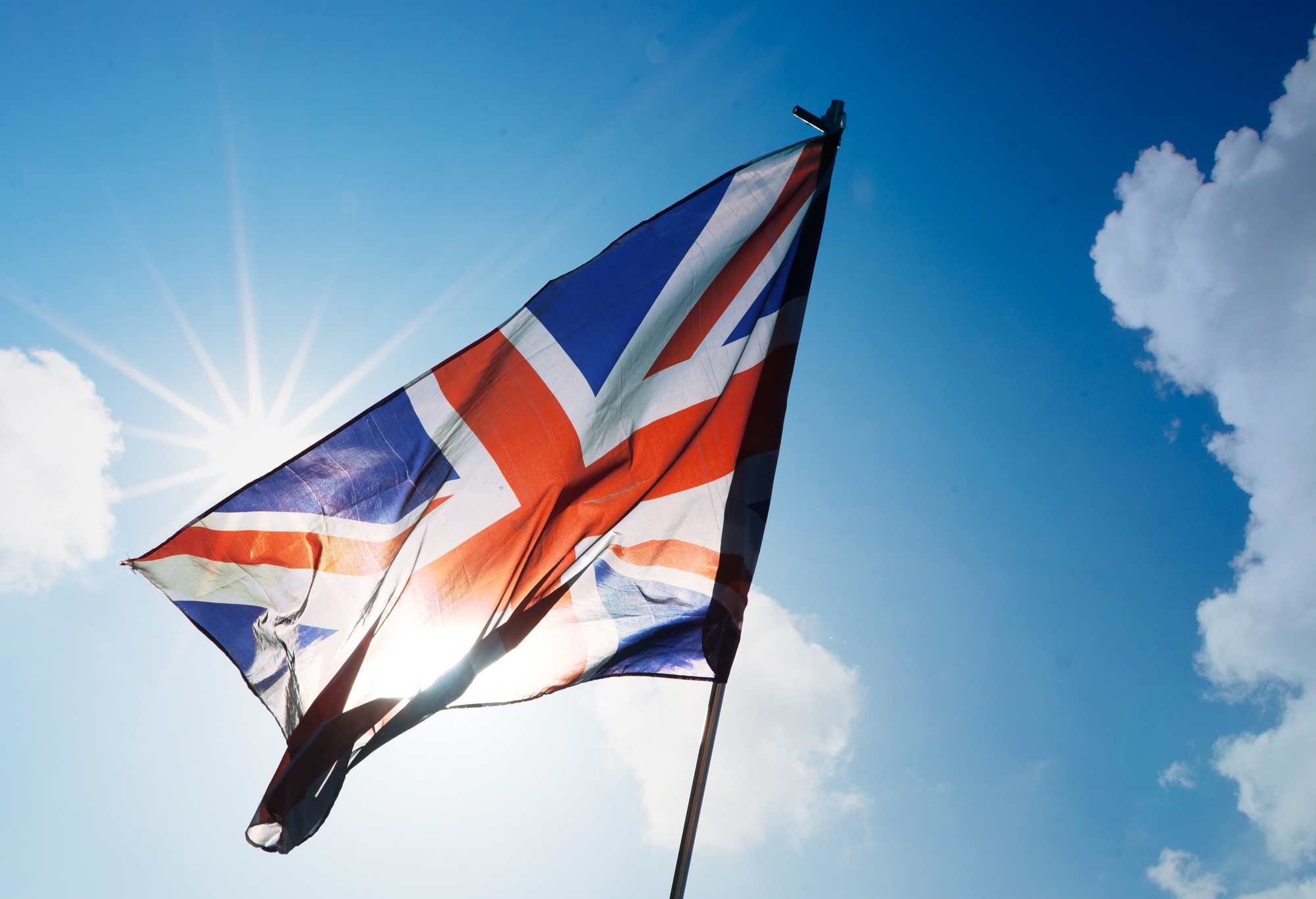 extreme heat in London sun and UK flag