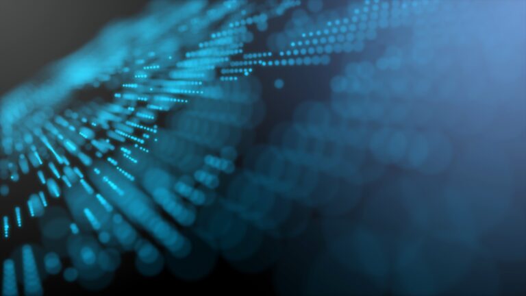 Blue futuristic stream Data Communication flying into digital technologic animation 3D rendering