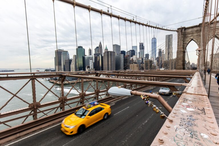 USA, New York City, traffic on Brooklyn Bridge