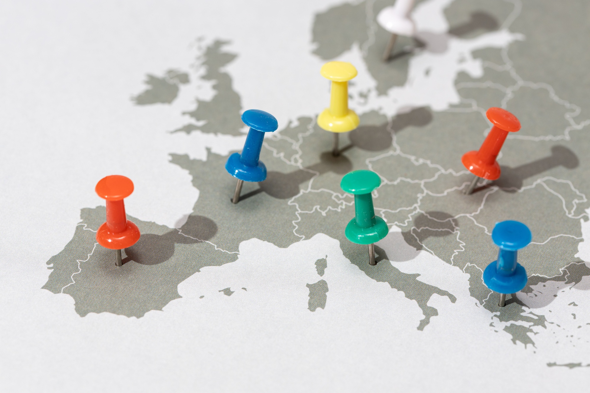 Europe map with colored pushpins