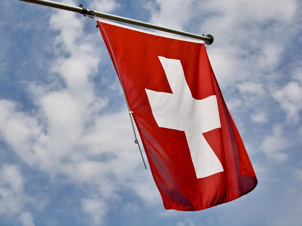 swiss, banner, confederates, switzerland, nature, flag, red, cross, swiss flag, clouds, blue, heaven, flutter, blow