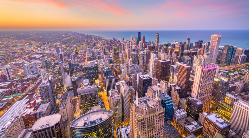 Exterior view of buildings in the Chicago metropolitan area related to The Bloch Quantum Tech Hub.