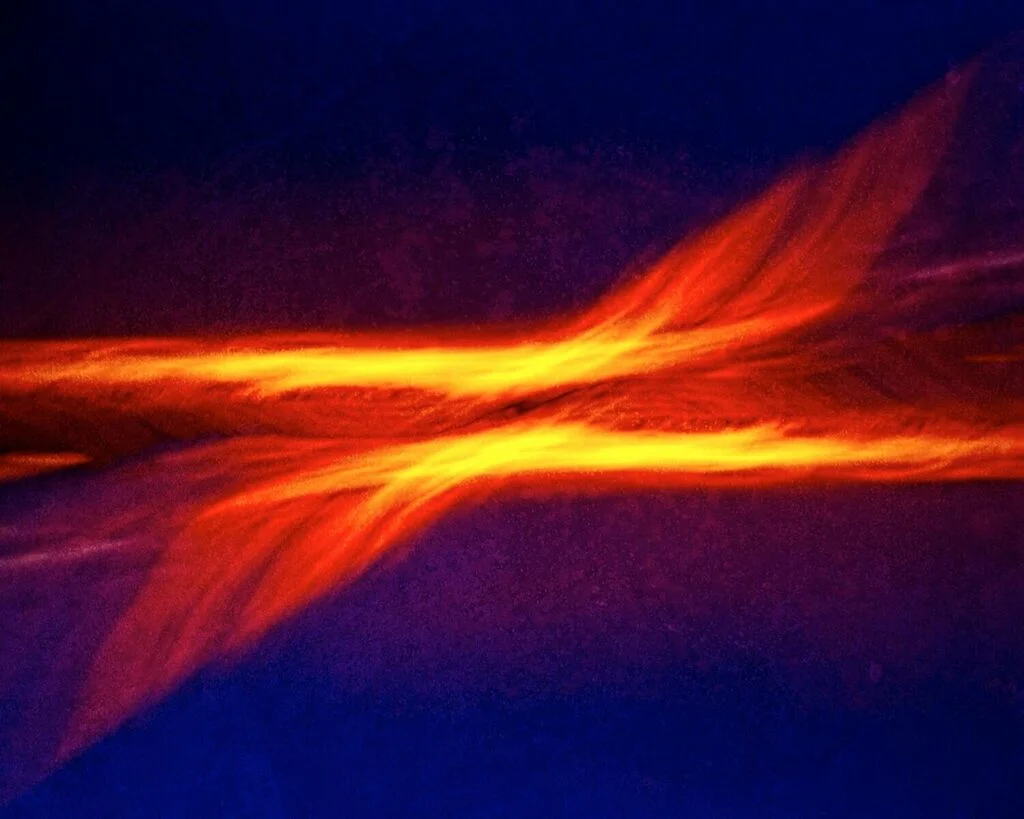 Visually striking abstract image featuring a fiery light streak on a dark blue background, evoking movement.