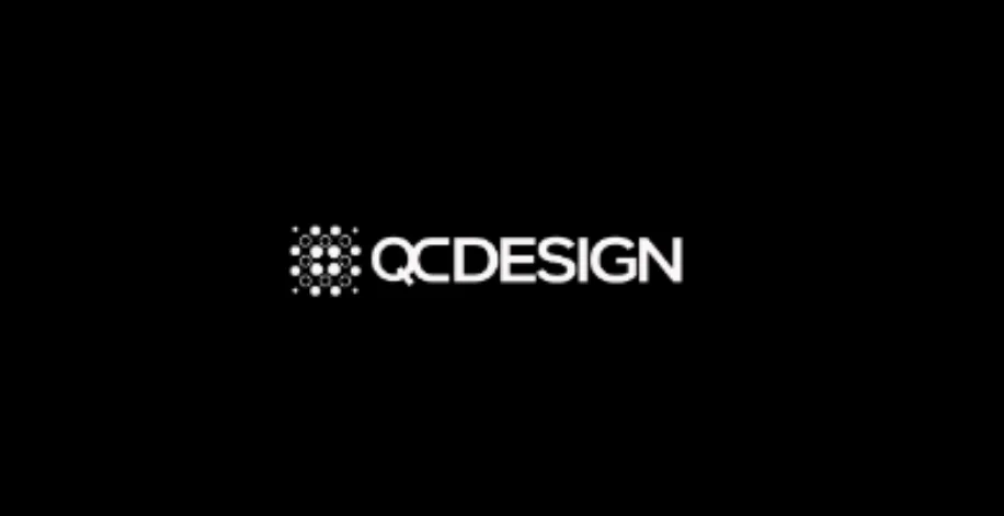 QC Design logo on plain black background