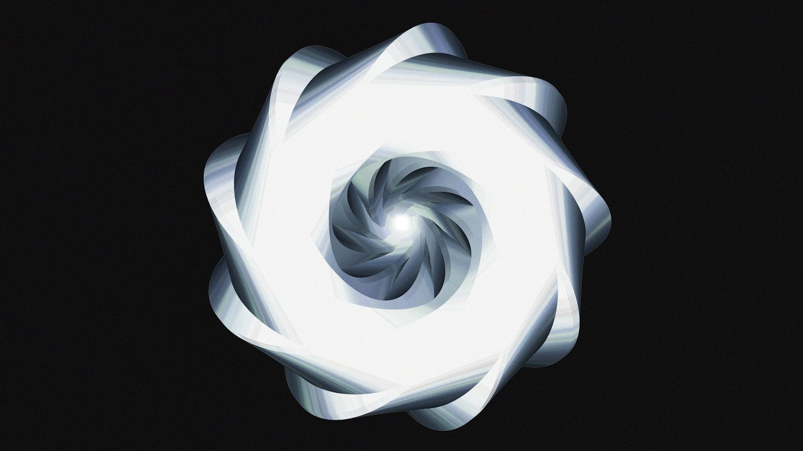 A luminous, spiraling design against black.