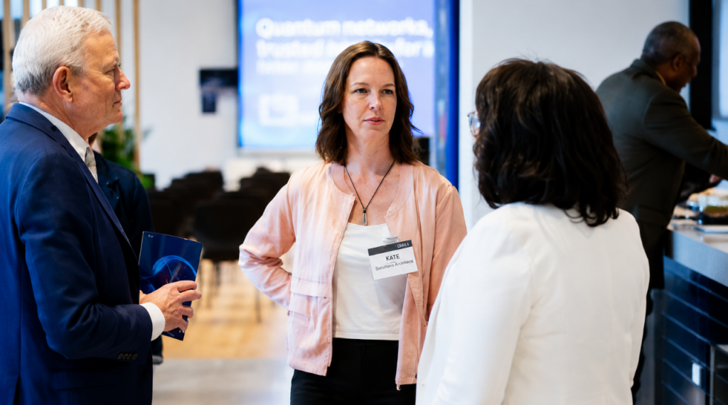 Credit: Image by Argonne National Laboratory. Argonne National Laboratory Director Paul Kearns, Chicago Quantum Exchange CEO Kate Timmerman and Argonne Office of Community Engagement Director Robyn Wheeler Grange discuss quantum science in the Chicago area.