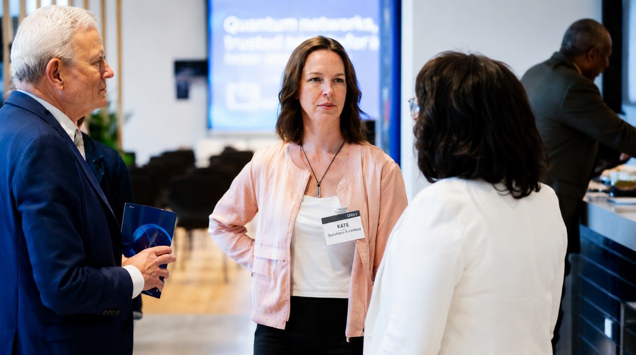 Credit: Image by Argonne National Laboratory. Argonne National Laboratory Director Paul Kearns, Chicago Quantum Exchange CEO Kate Timmerman and Argonne Office of Community Engagement Director Robyn Wheeler Grange discuss quantum science in the Chicago area.