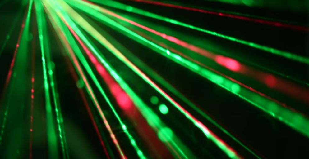 Dynamic display of red and green laser