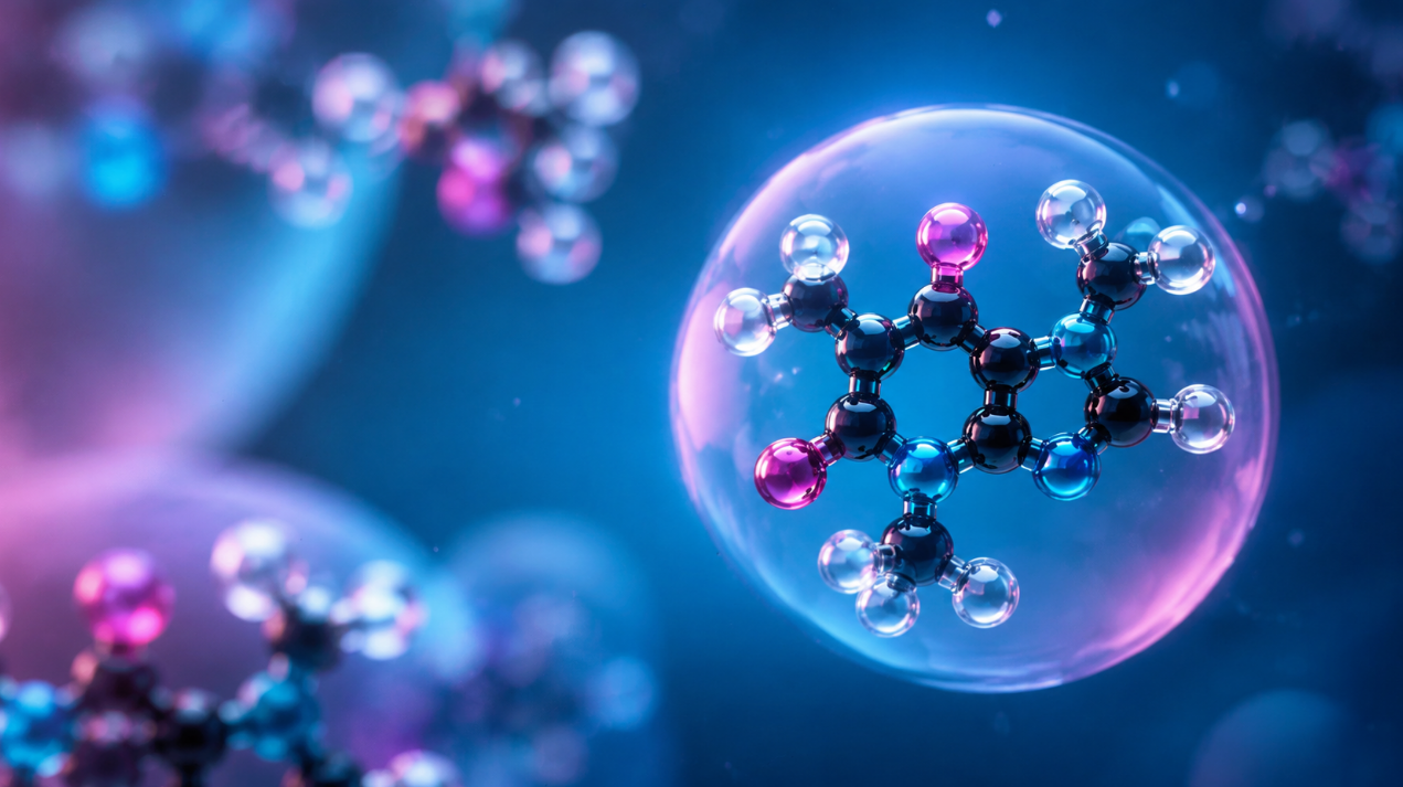 3D illustration of a caffeine molecule with clearly defined atoms and bonds