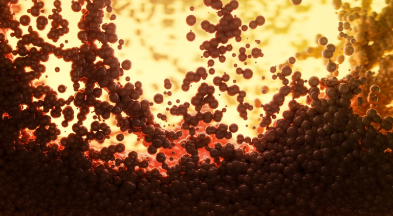 Dynamic abstract image of molecules with vibrant warm tones, highlighting scientific visualization