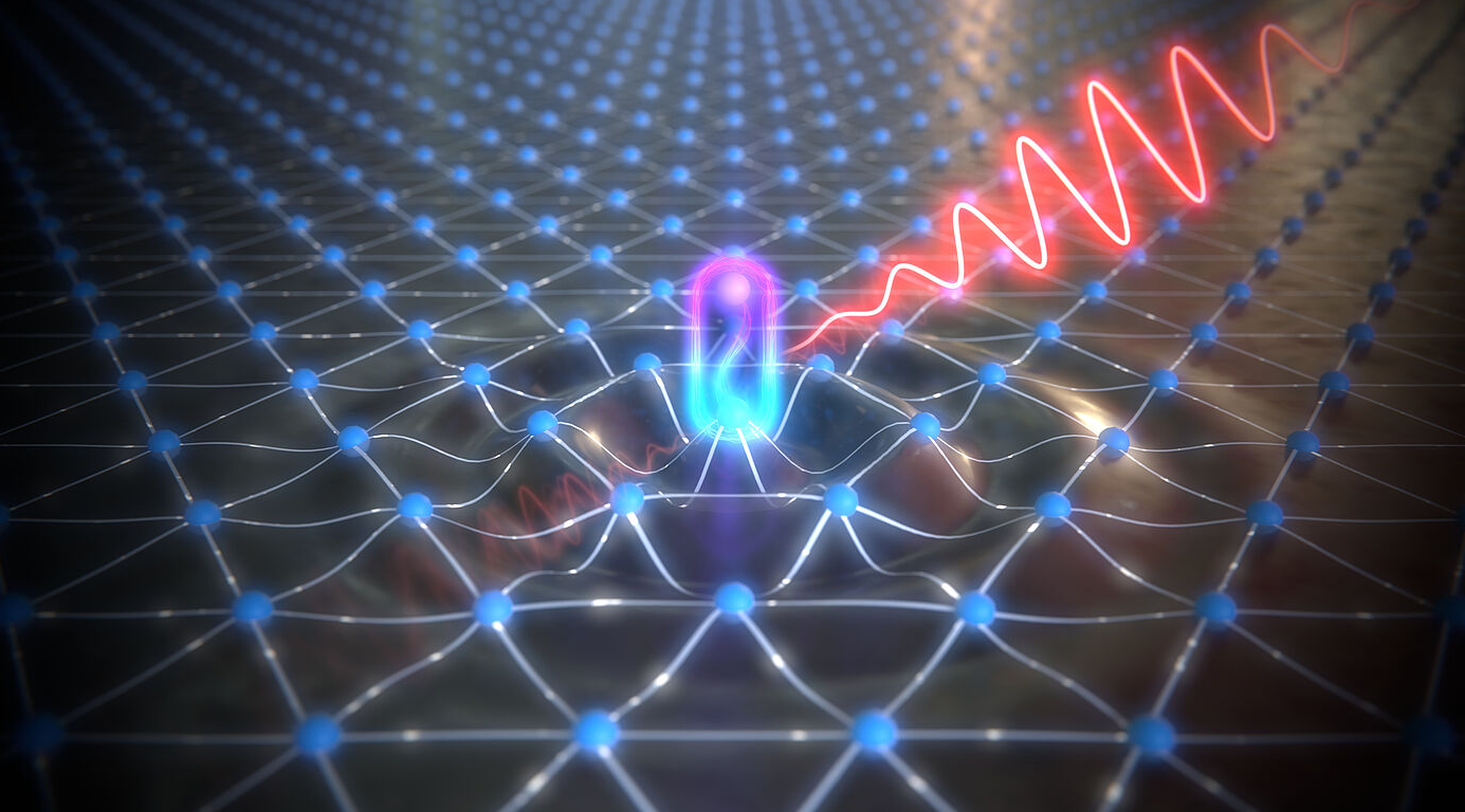 The researchers used light to reveal the collective motion of electrons forming a Wigner crystal. (Illustration: Enrique Sahagún, Scixel / University of Basel, Department of Physics)