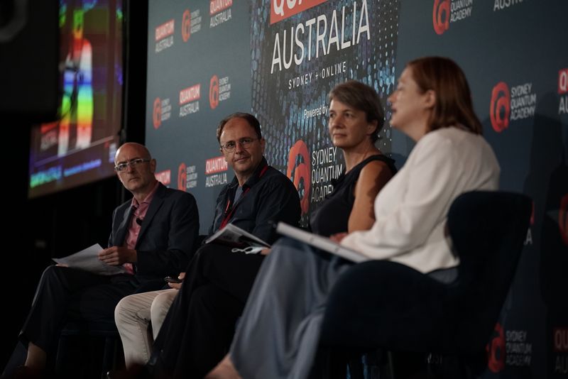 A photo from the Quantum Australia conference. LtoR: Prof Sven Rogge, Pro Vice-Chancellor (Research), UNSW Sydney; Prof Andrew White, Director, Centre for Engineered Quantum Systems; Prof Michelle Simmons, Founder and Director, Silicon Quantum Computing; and Prof Tanya Monro, Chief Defence Scientist, Department of Defence. Image courtesy of Sydney Quantum Academy.