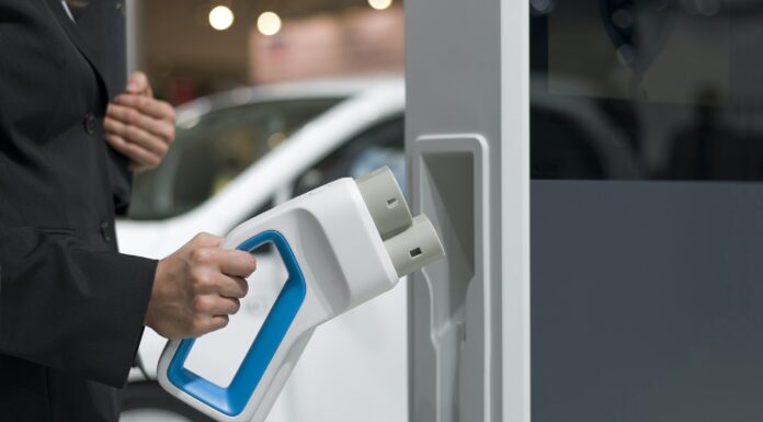 Electric vehicle charging, close-up