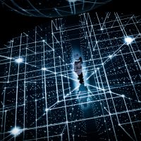 High angle view of a girl standing on virtual grid pattern image