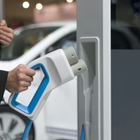 Electric vehicle charging, close-up